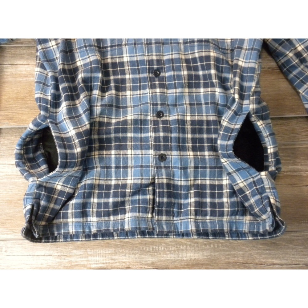 LL Bean Shirt Jacket Shacket Mens M Blue Plaid Flannel Fleece Lined Traditional - Picture 4 of 8